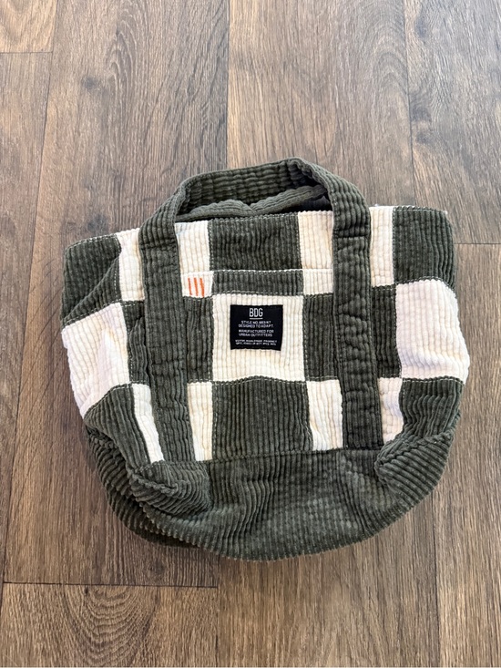 BDG Handbags - BDG Olive & Cream Checkerboard Corduroy Tote